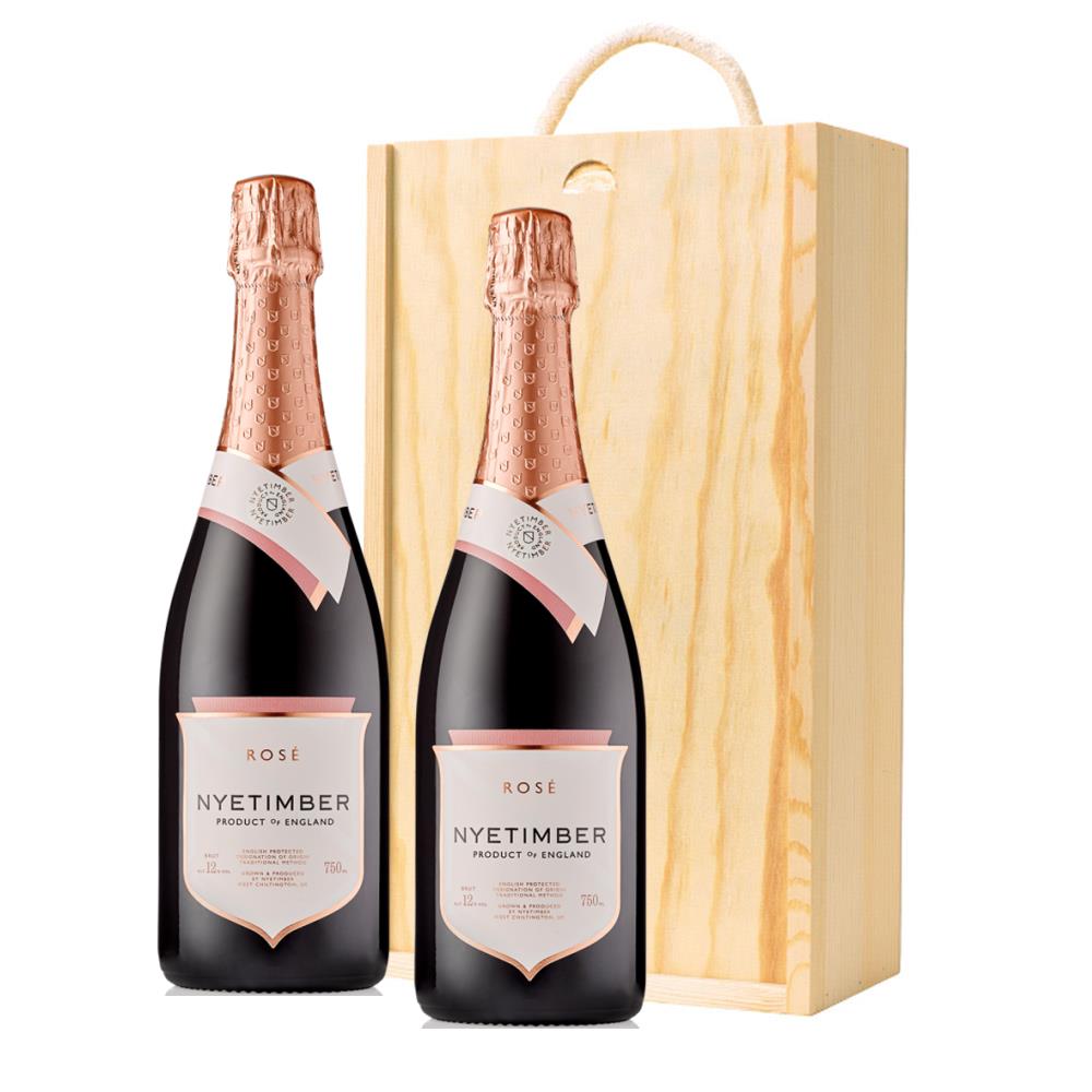 Nyetimber Rose English Sparkling Wine 75cl Twin Pine Wooden Gift Box (2x75cl)